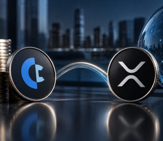 Clearpool- und XRP-Symbole vor Finanzkulisse als Darstellung der geplanten Expansion auf den XRP Ledger