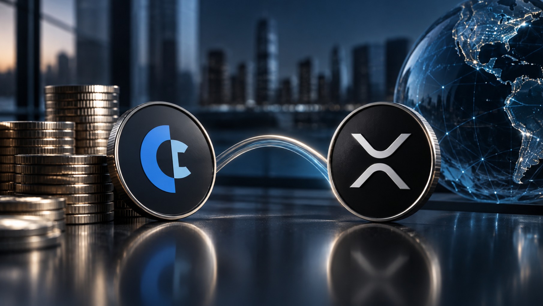 Clearpool- und XRP-Symbole vor Finanzkulisse als Darstellung der geplanten Expansion auf den XRP Ledger