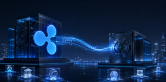 Ripple und SettleMint starten gemeinsame Tokenisierungsplattform in Asien Ripple-Logo vor digitaler Finanzinfrastruktur mit Datenströmen und sicherem Verwahrungstresor