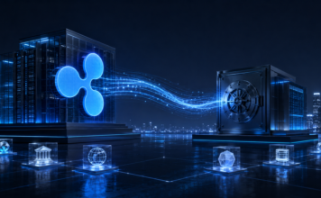 Ripple und SettleMint starten gemeinsame Tokenisierungsplattform in Asien Ripple-Logo vor digitaler Finanzinfrastruktur mit Datenströmen und sicherem Verwahrungstresor