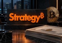 Strategy kauft keine Bitcoin: 139 Mio. USD fließen in STRC-Rückkauf Strategy-Logo neben Bitcoin und US-Kapital als Symbol für den STRC-Rückkauf