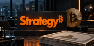 Strategy-Logo neben Bitcoin und US-Kapital als Symbol für den STRC-Rückkauf