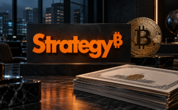 Strategy-Logo neben Bitcoin und US-Kapital als Symbol für den STRC-Rückkauf