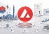 Avalanche-Logo vor Seoul-Skyline mit digitalem Finanznetzwerk für Südkoreas Onchain-Wertpapierhandel