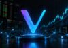 VeChain zündet Interstellar-Upgrade: Binance an Bord – VET steigt 76 %, VTHO 145 % VeChain-Logo vor steigenden Kurscharts zum Interstellar-Upgrade