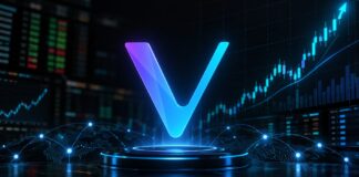 VeChain zündet Interstellar-Upgrade: Binance an Bord – VET steigt 76 %, VTHO 145 % VeChain-Logo vor steigenden Kurscharts zum Interstellar-Upgrade