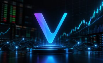 VeChain zündet Interstellar-Upgrade: Binance an Bord – VET steigt 76 %, VTHO 145 % VeChain-Logo vor steigenden Kurscharts zum Interstellar-Upgrade