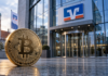 Bitcoin vor einer deutschen Volksbank, die den Kryptohandel für ihre Kunden öffnet