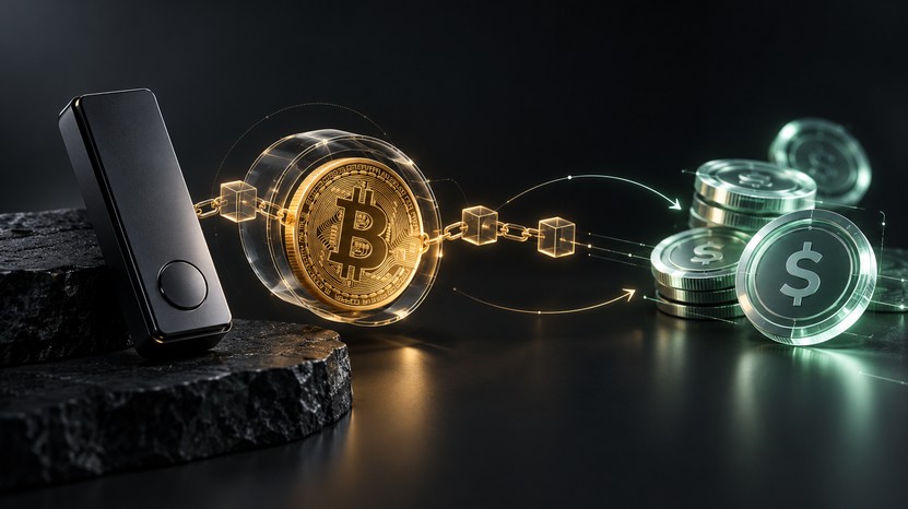 Ledger-Hardware-Wallet mit Wrapped Bitcoin als Sicherheit und Stablecoins für einen Krypto-Kredit über Morpho