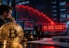 Bitcoin-Kursprognose von Bloomberg-Analyst Mike McGlone: Chart zeigt mögliches Kursziel bei 10.000 USD und drohende Korrektur von über 87 Prozent.