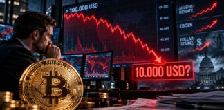 Bitcoin-Kursprognose von Bloomberg-Analyst Mike McGlone: Chart zeigt mögliches Kursziel bei 10.000 USD und drohende Korrektur von über 87 Prozent.