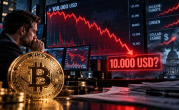 Bitcoin-Kursprognose von Bloomberg-Analyst Mike McGlone: Chart zeigt mögliches Kursziel bei 10.000 USD und drohende Korrektur von über 87 Prozent.