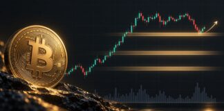 Bitcoin: Jetzt kaufen oder abwarten? Analyst nennt 3 wichtige Kursmarken Goldene Bitcoin-Münze vor einem Kurschart mit markierten Unterstützungszonen und einer möglichen Kurserholung nach einer Korrektur.