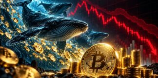 CryptoQuant: Bitcoin-Wale nutzen Korrektur und kaufen bei 81.500 USD Bitcoin-Wale akkumulieren BTC trotz Kursrückgang – goldene Bitcoin-Münzen und fallender roter Kurschart