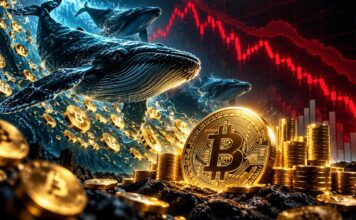 CryptoQuant: Bitcoin-Wale nutzen Korrektur und kaufen bei 81.500 USD Bitcoin-Wale akkumulieren BTC trotz Kursrückgang – goldene Bitcoin-Münzen und fallender roter Kurschart