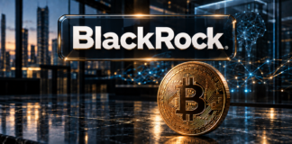 Goldene Bitcoin-Münze vor einem abstrakten KI- und Finanznetzwerk