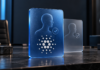 Premiere für Cardano: Veridian-Aktien nutzen erstmals neuen Tokenstandard Blaue Identitätskarte mit Cardano-Symbol und Verifizierungshäkchen vor einer zweiten transparenten Karte.