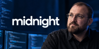 Cardano-Gründer am Limit: Hoskinson kündigt große Neuigkeiten an KI-generierte Darstellung von Charles Hoskinson neben dem Midnight-Schriftzug vor blauen Programmierbildschirmen.