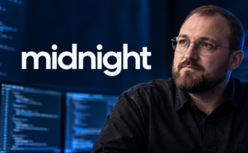 Cardano-Gründer am Limit: Hoskinson kündigt große Neuigkeiten an KI-generierte Darstellung von Charles Hoskinson neben dem Midnight-Schriftzug vor blauen Programmierbildschirmen.