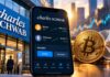 Charles Schwab startet Krypto-Handel mit Bitcoin und Ethereum – Smartphone mit Schwab-Crypto-Plattform und Kryptowährungen im Vordergrund.