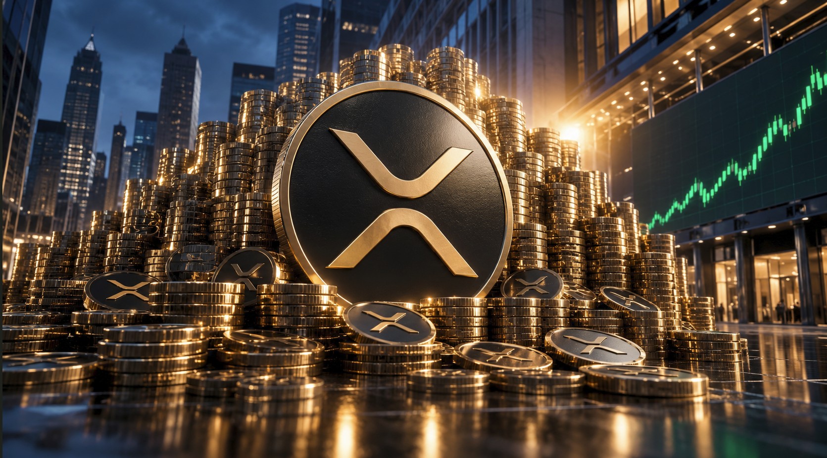 XRP-Symbol vor einem großen Bestand an XRP-Coins als Darstellung der geplanten Evernorth-Treasury
