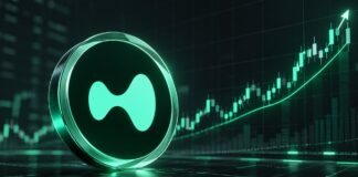 Hyperliquid-HYPE-Logo vor steigendem Kurschart als Symbol für zusätzliche Token-Rückkäufe und mögliches Kurswachstum.