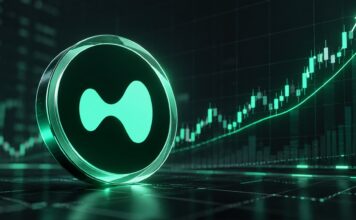Hyperliquid-HYPE-Logo vor steigendem Kurschart als Symbol für zusätzliche Token-Rückkäufe und mögliches Kurswachstum.
