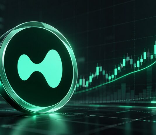 Hyperliquid-HYPE-Logo vor steigendem Kurschart als Symbol für zusätzliche Token-Rückkäufe und mögliches Kurswachstum.