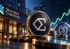 Ethena ENA vor Standard Chartered mit steigendem Kurschart und Stablecoin-Symbol
