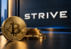 Strive schlägt erneut zu: 3.311 Bitcoin gekauft – Bestand wächst auf 32.773 BTC Goldene Bitcoin-Münzen vor einem großen Strive-Schriftzug mit blauer Akzentbeleuchtung.