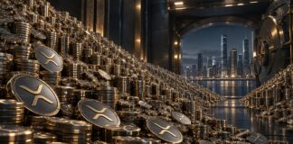 Riesige Berge aus XRP-Münzen in einem Tresor symbolisieren das weltweit größte XRP-Treasury von Evernorth mit 473 Millionen XRP