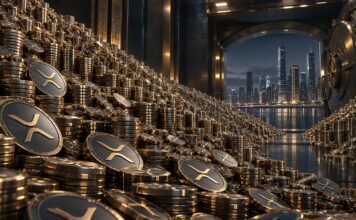 Riesige Berge aus XRP-Münzen in einem Tresor symbolisieren das weltweit größte XRP-Treasury von Evernorth mit 473 Millionen XRP
